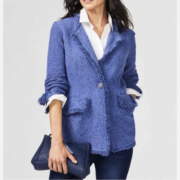 NIC+ZOE Jackets & Blazers - Nic & Zoe Fringe Mix Women's Cornflower Blue Knit Jacket Size 2X
